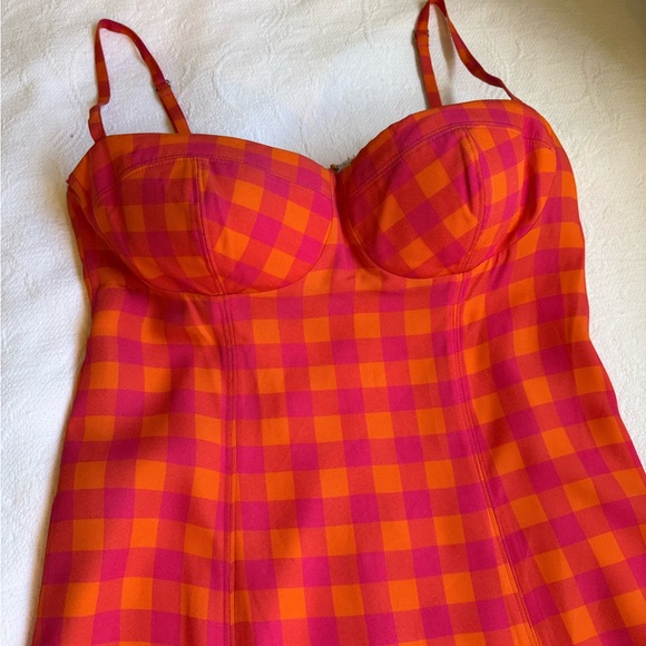 J. CREW Collection Invite Dress in Gingham Size 8 Vibrant Orange and Pink Midi - Picture 7 of 17